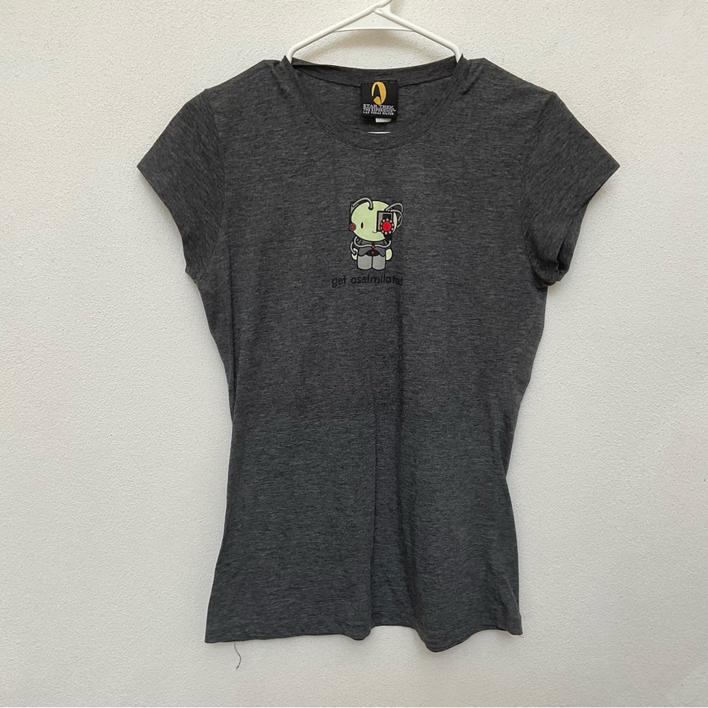 Star Trek Grey Graphic T-Shirt Borg Get Assimilated Cartoon XL